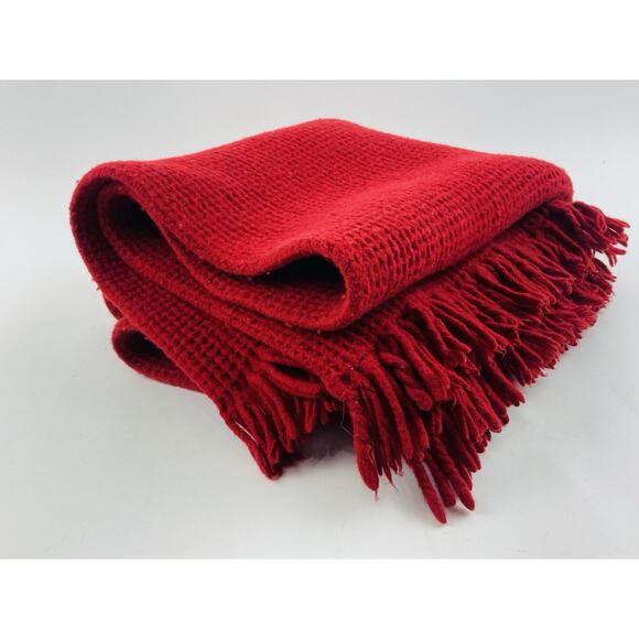 Crate & Barrel Wool Baby Blanket Brick Red Fringe Soft Waffle Portugal Kristina - Picture 2 of 13